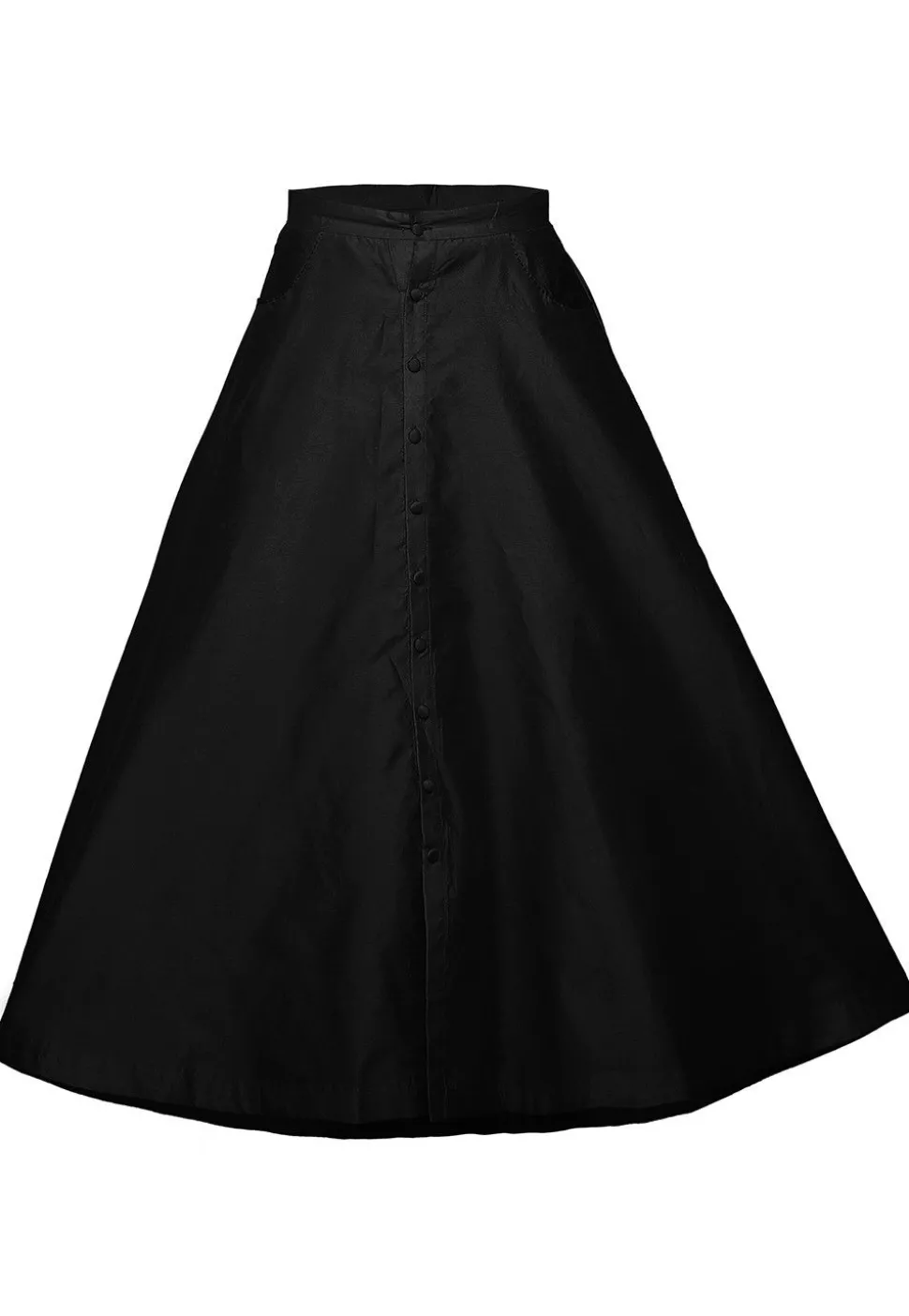 Plain Dupion Silk Long Skirt in Black
