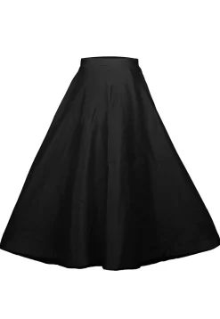 Plain Dupion Silk Long Skirt in Black