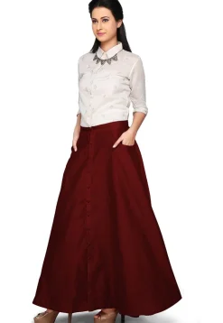 Plain Dupion Silk Long Skirt in Maroon