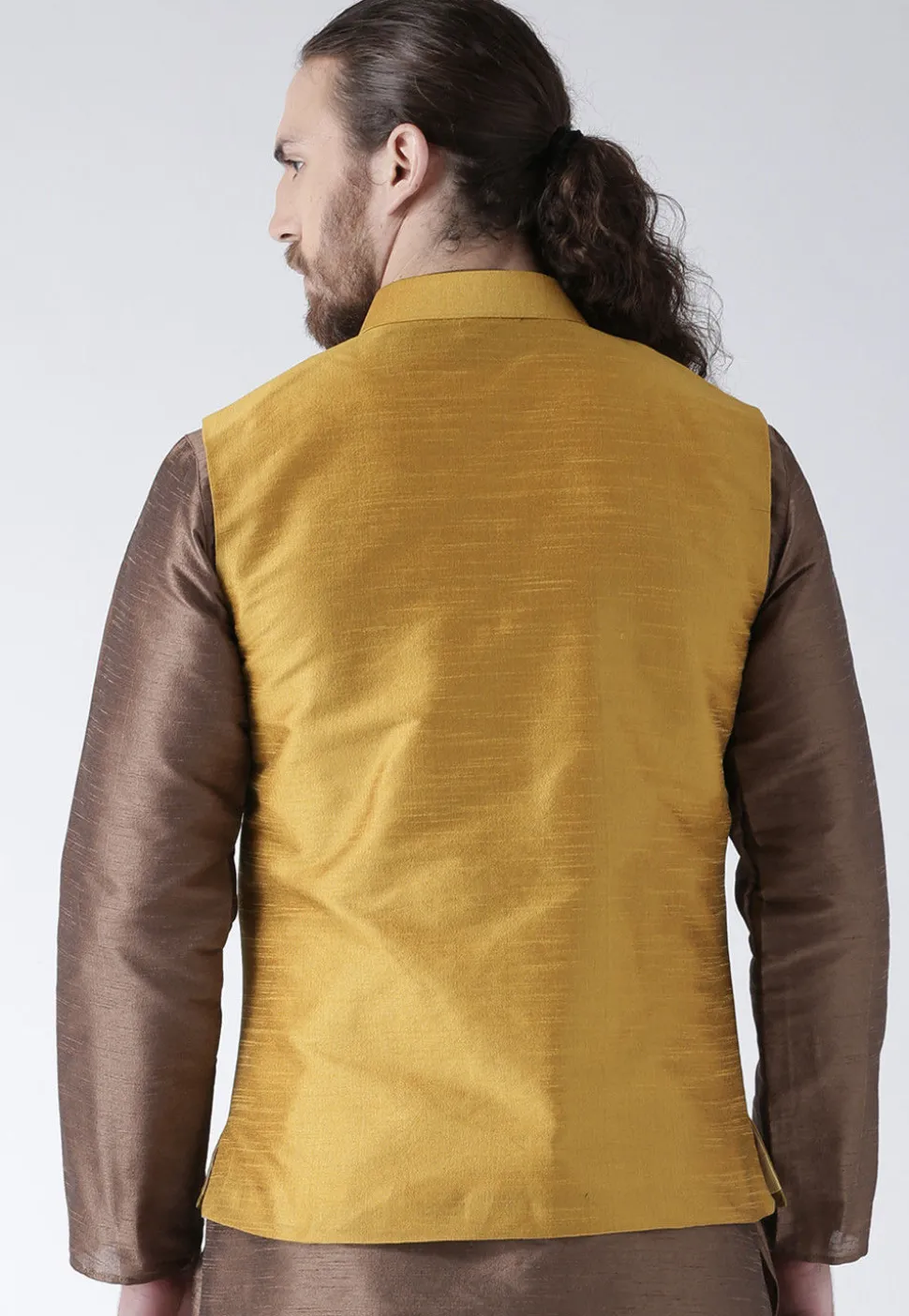 Plain Dupion Silk Nehru Jacket in Beige