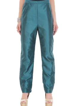 Plain Dupion Silk Pant in Teal Blue