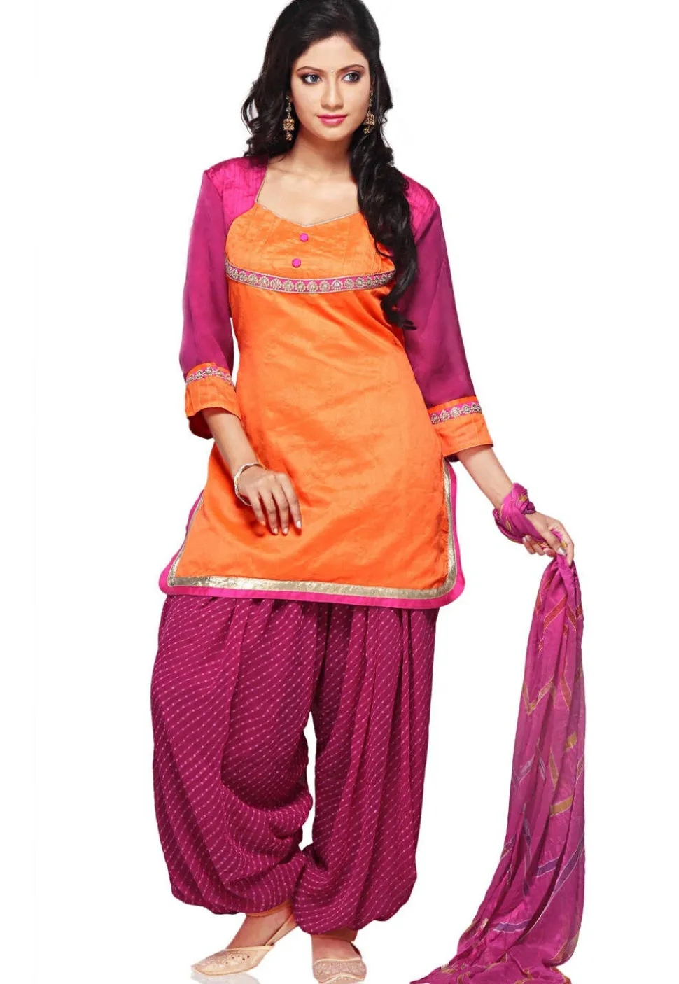 Plain Dupion Silk Punjabi Suit in Orange