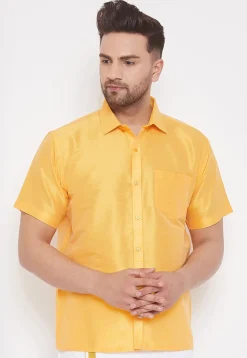 Plain Dupion Silk Shirt in Mustard