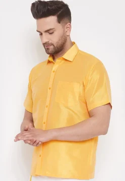 Plain Dupion Silk Shirt in Mustard