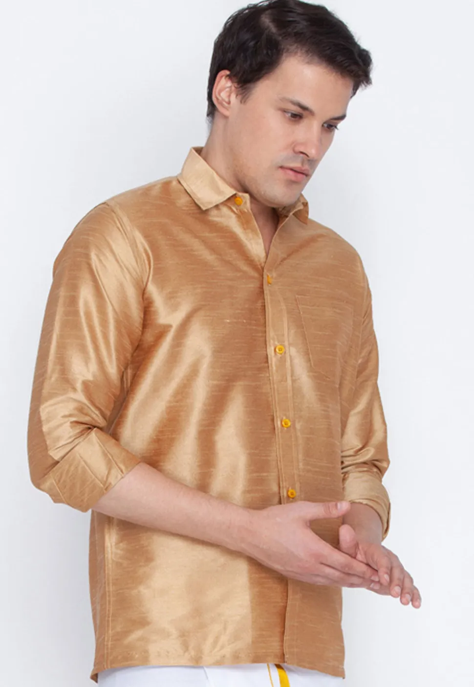 Plain Dupion Silk Shirt in Beige