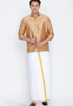 Plain Dupion Silk Shirt in Beige