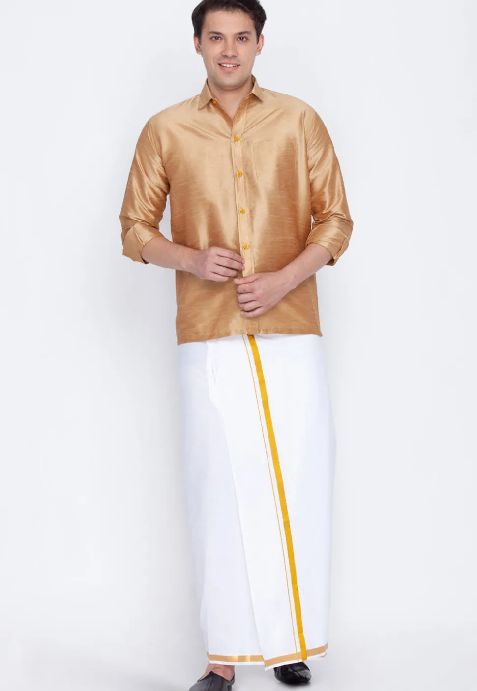 Plain Dupion Silk Shirt in Beige