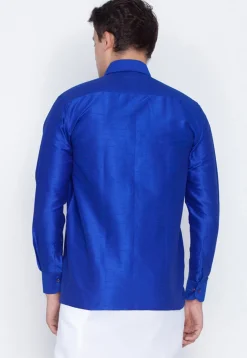 Plain Dupion Silk Shirt in Royal Blue