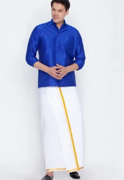 Plain Dupion Silk Shirt in Royal Blue