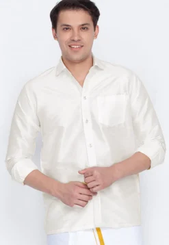 Plain Dupion Silk Shirt in White