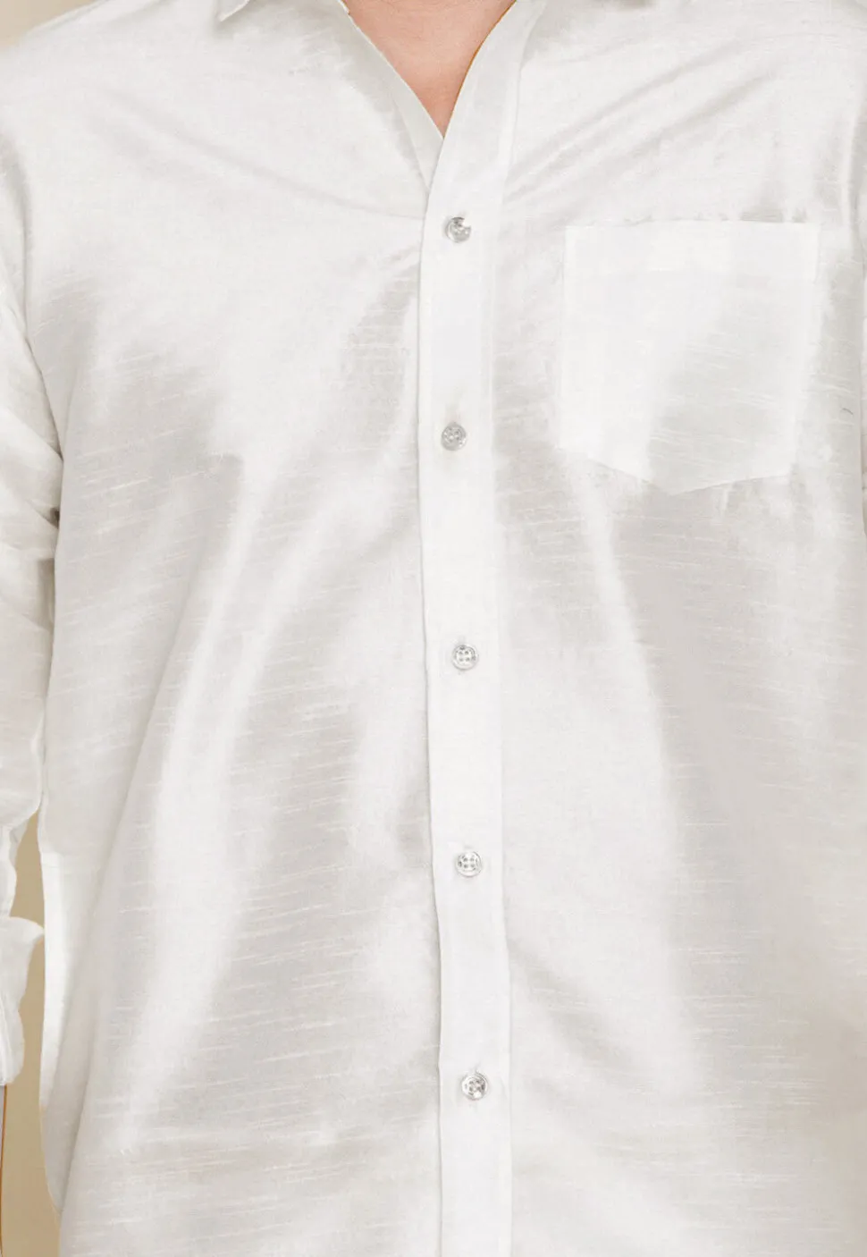 Plain Dupion Silk Shirt in White