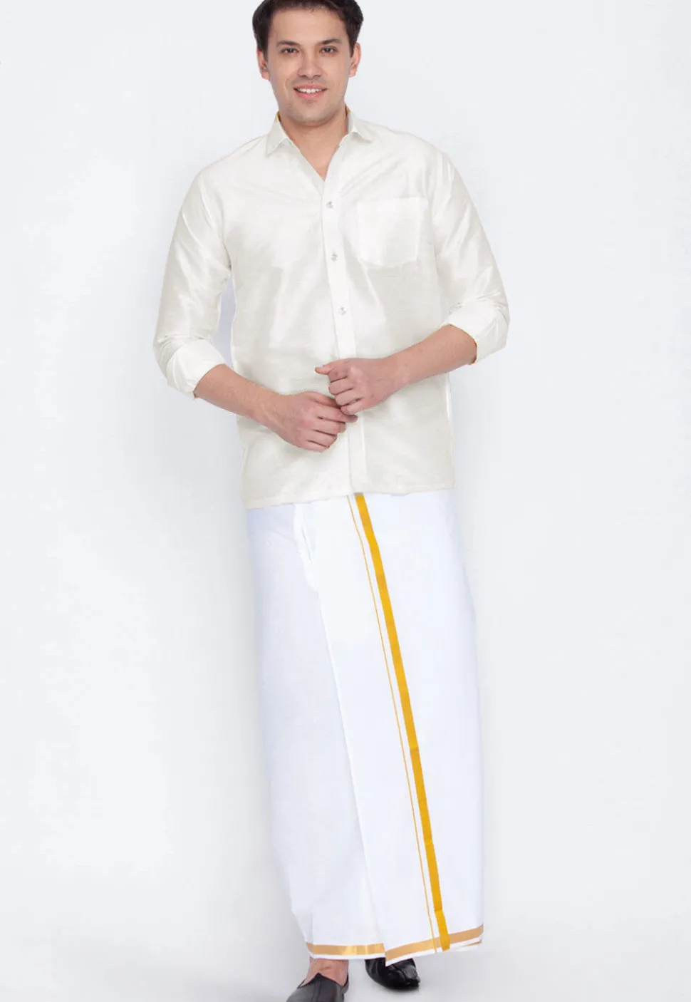Plain Dupion Silk Shirt in White