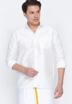 Plain Dupion Silk Shirt in White