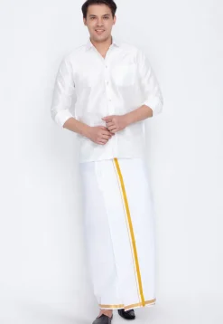 Plain Dupion Silk Shirt in White