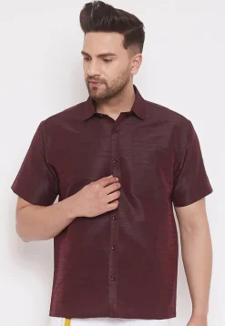 Plain Dupion Silk Shirt in Wine