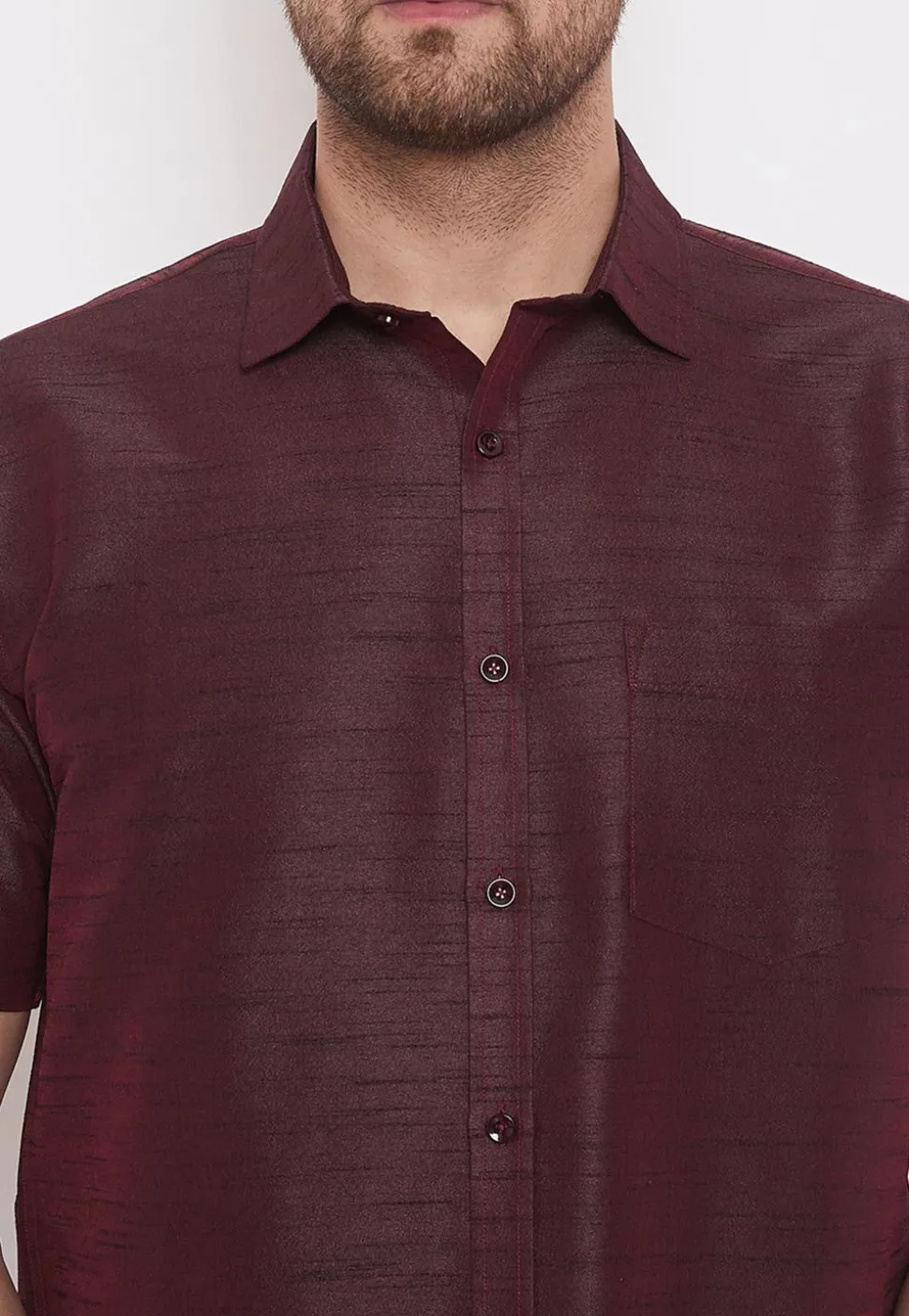 Plain Dupion Silk Shirt in Wine