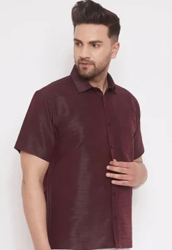 Plain Dupion Silk Shirt in Wine