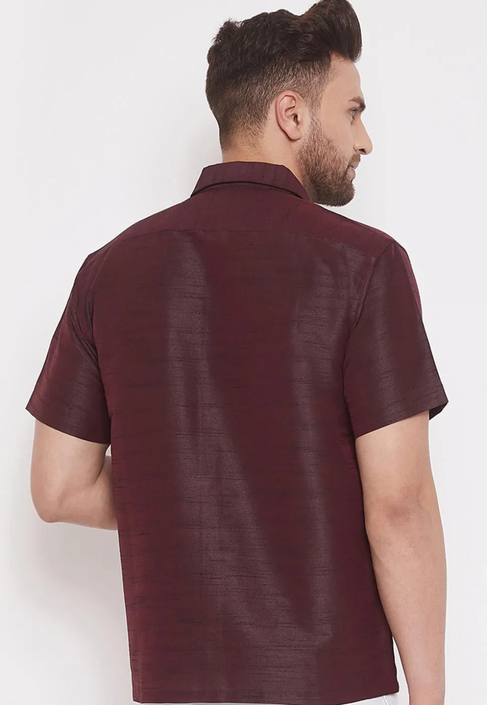 Plain Dupion Silk Shirt in Wine