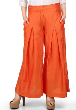 Plain Flared Cotton Silk Palazzo Pant in Orange