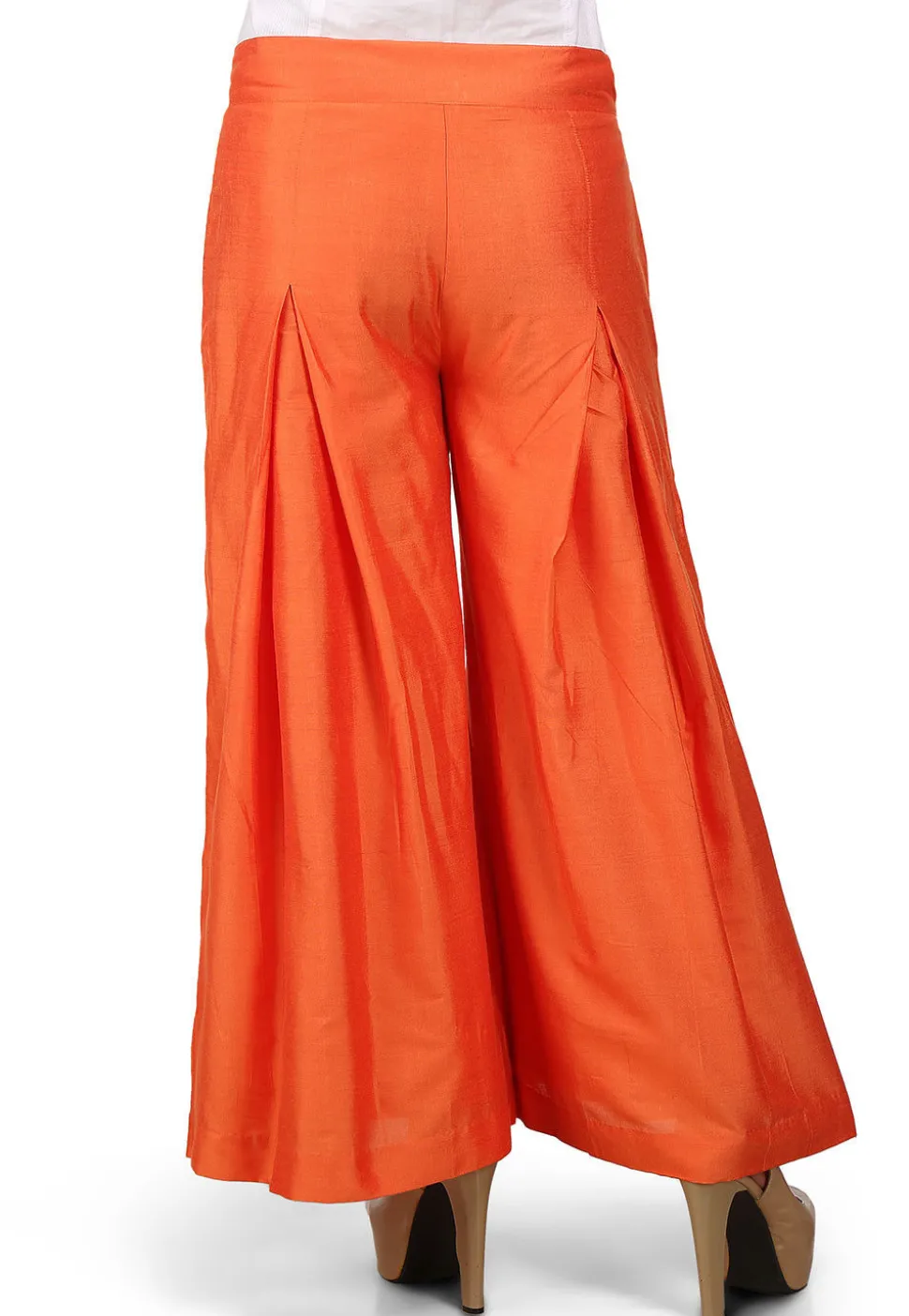 Plain Flared Cotton Silk Palazzo Pant in Orange