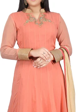 Plain Georgette Abaya Style Suit in Light Peach