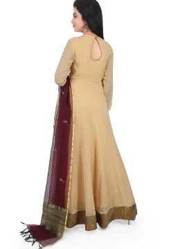 Plain Georgette Abaya Style Suit in Beige