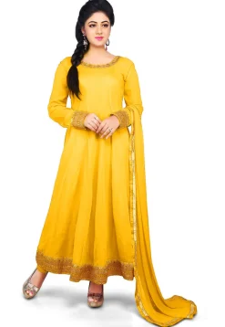 Plain Georgette Anarkali Suit in Yellow