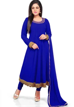Plain Georgette Anarkali Suit in Royal Blue