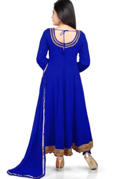 Plain Georgette Anarkali Suit in Royal Blue