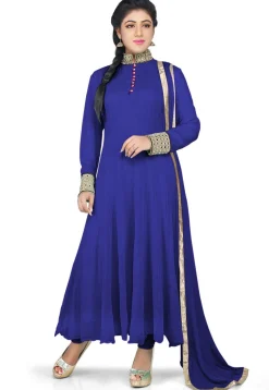 Plain Georgette Anarkali Suit in Royal Blue