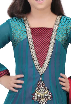 Plain Georgette Anarkali Suit in Teal Blue