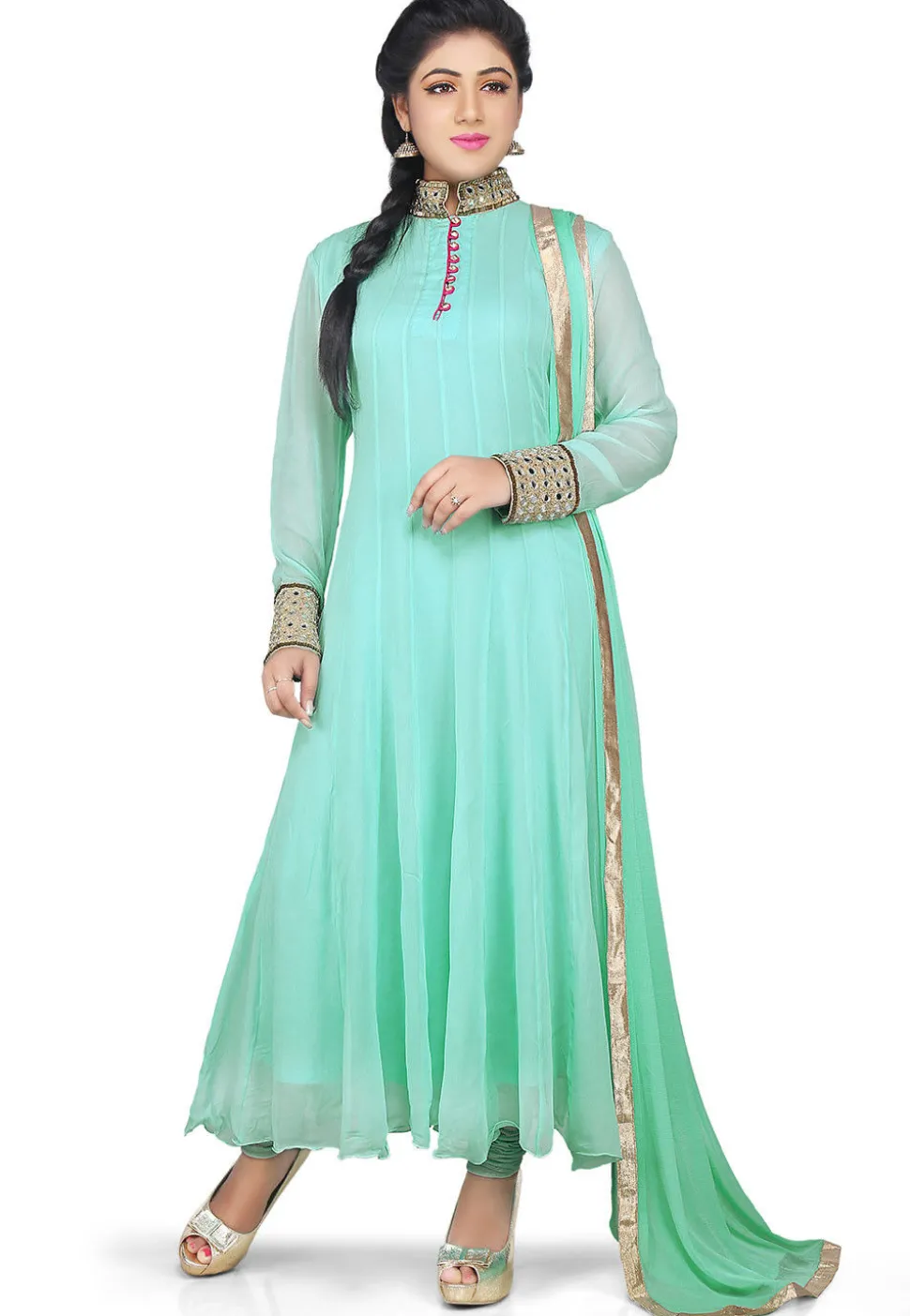 Plain Georgette Anarkali Suit in Pastel Green
