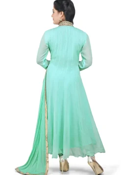 Plain Georgette Anarkali Suit in Pastel Green