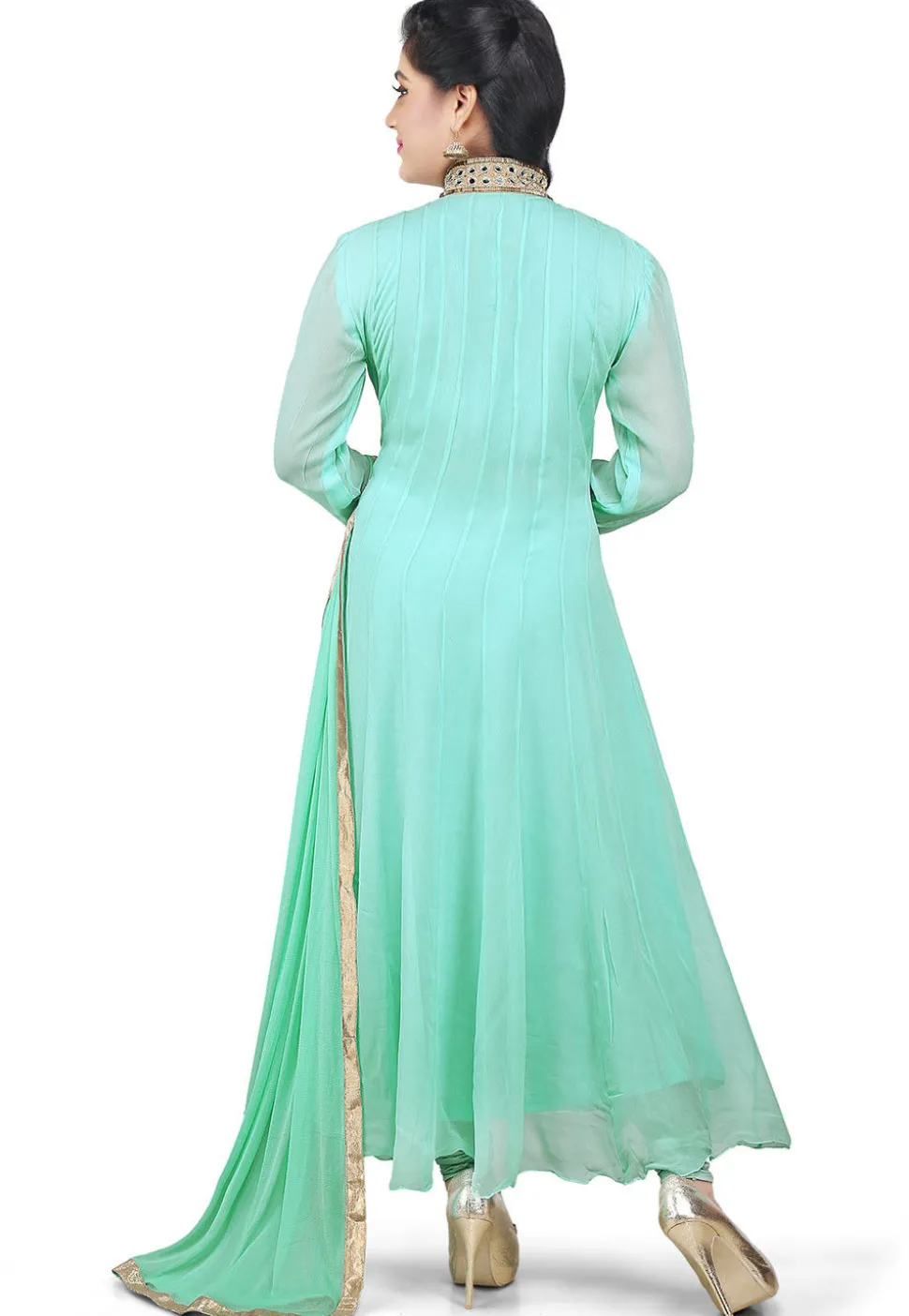 Plain Georgette Anarkali Suit in Pastel Green