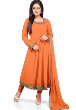 Plain Georgette Anarkali Suit in Pastel Orange