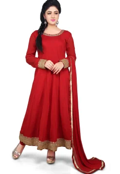 Plain Georgette Anarkali Suit in Red