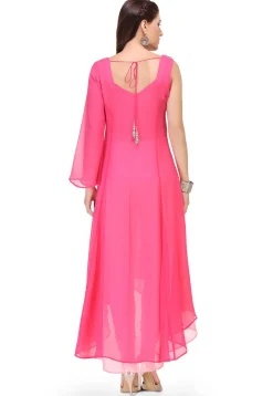 Plain Georgette Asymmetric Dress in Fuchsia