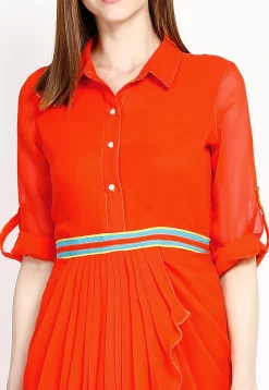 Plain Georgette Dhoti Style Tunic in Orange