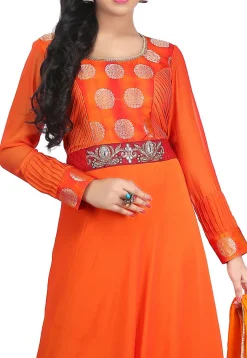 Plain Georgette Flared Suit in Orange Ombre