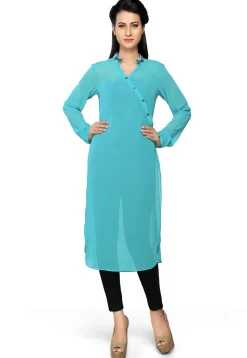 Plain Georgette Kurta in Turquoise