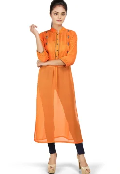 Plain Georgette Long Kurta in Orange