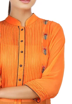Plain Georgette Long Kurta in Orange