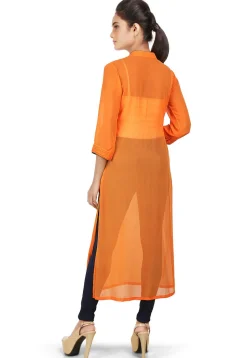 Plain Georgette Long Kurta in Orange