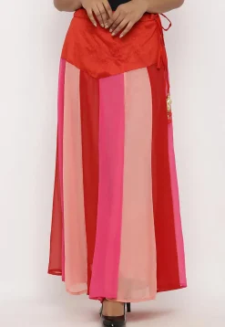 Plain Georgette Panelled Skirt in Multicolor
