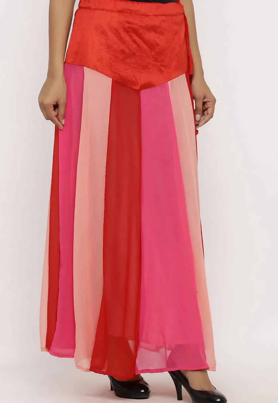 Plain Georgette Panelled Skirt in Multicolor