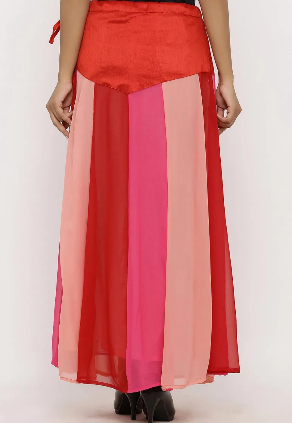 Plain Georgette Panelled Skirt in Multicolor