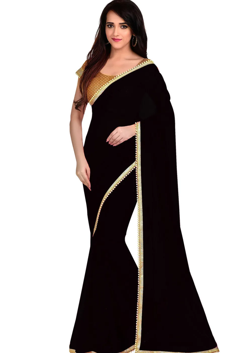 Plain Georgette Saree in Black