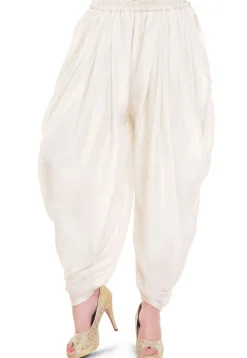 Plain Georgette Shimmer Elasticated Cowl Pant in Off White