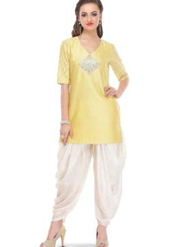 Plain Georgette Shimmer Elasticated Cowl Pant in Off White