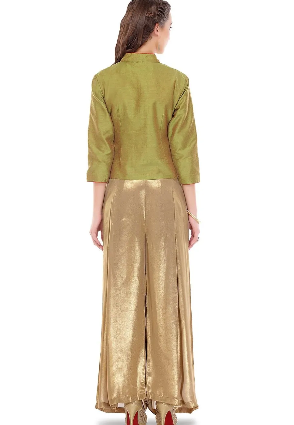 Plain Georgette Shimmer Palazzo in Golden